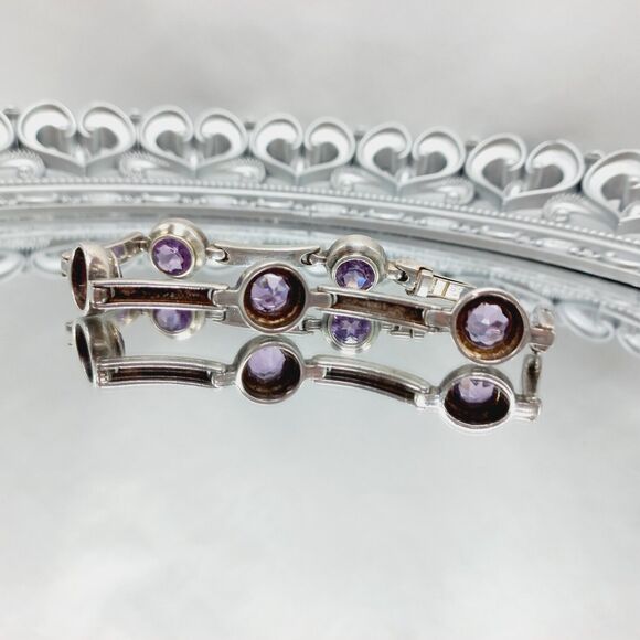 Vtg BOMA Sterling Silver 925 Natural Amethyst Link Bracelet - Picture 11 of 12